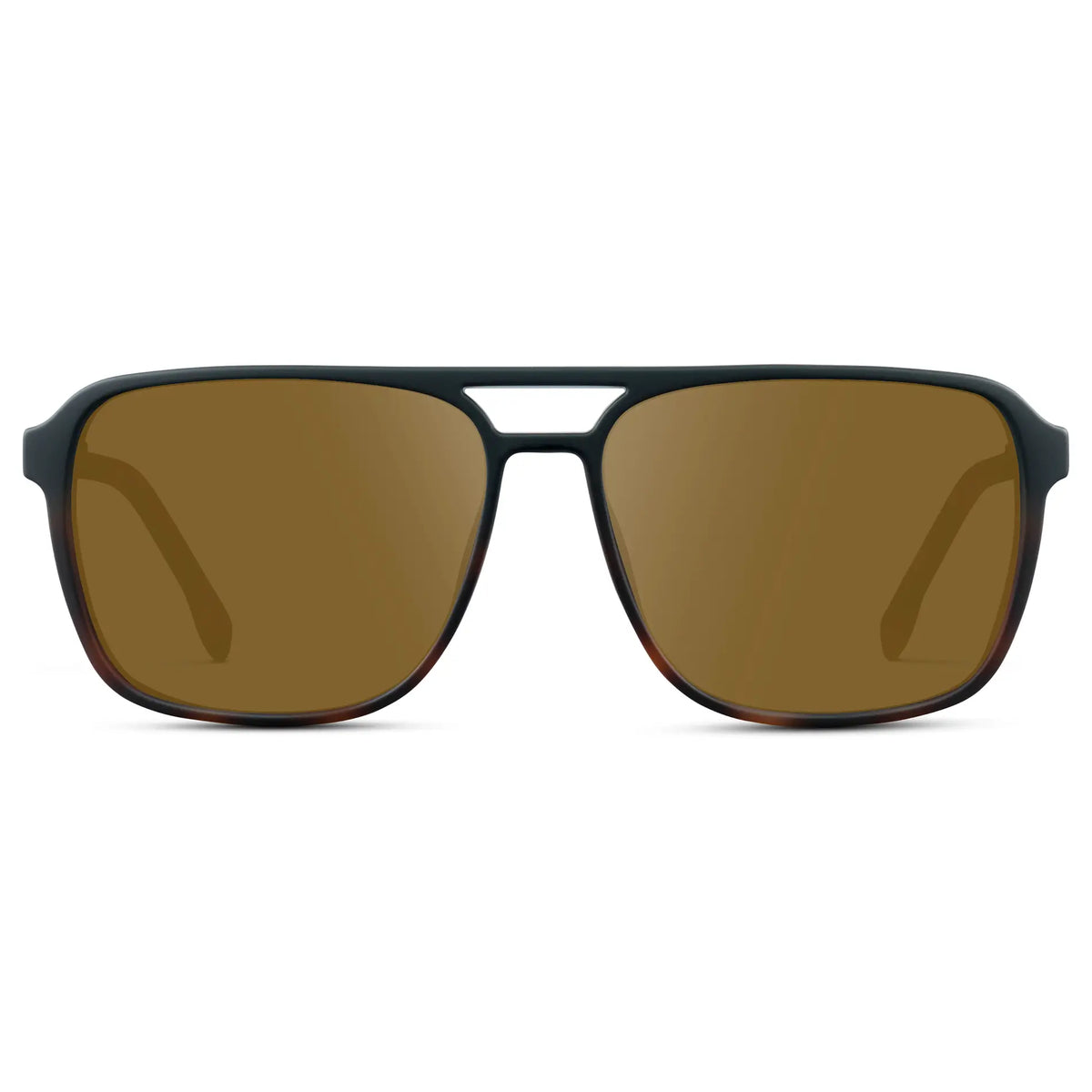 Matte Black Tortoise / Amber || Matte Black Tortoise Men's Square Aviator Prescription Sunglasses with Brown Lenses on a white background