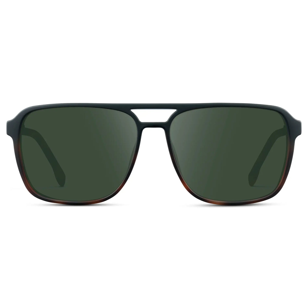 Matte Black Tortoise / G15 || Matte Black Tortoise Men's Square Aviator Prescription Sunglasses with Green Lenses on a white background