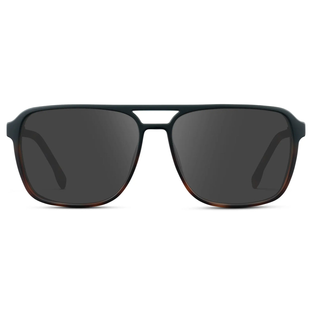Matte Black Tortoise / Grey || Matte Black Tortoise Men's Square Aviator Prescription Sunglasses with Grey Lenses on a white background