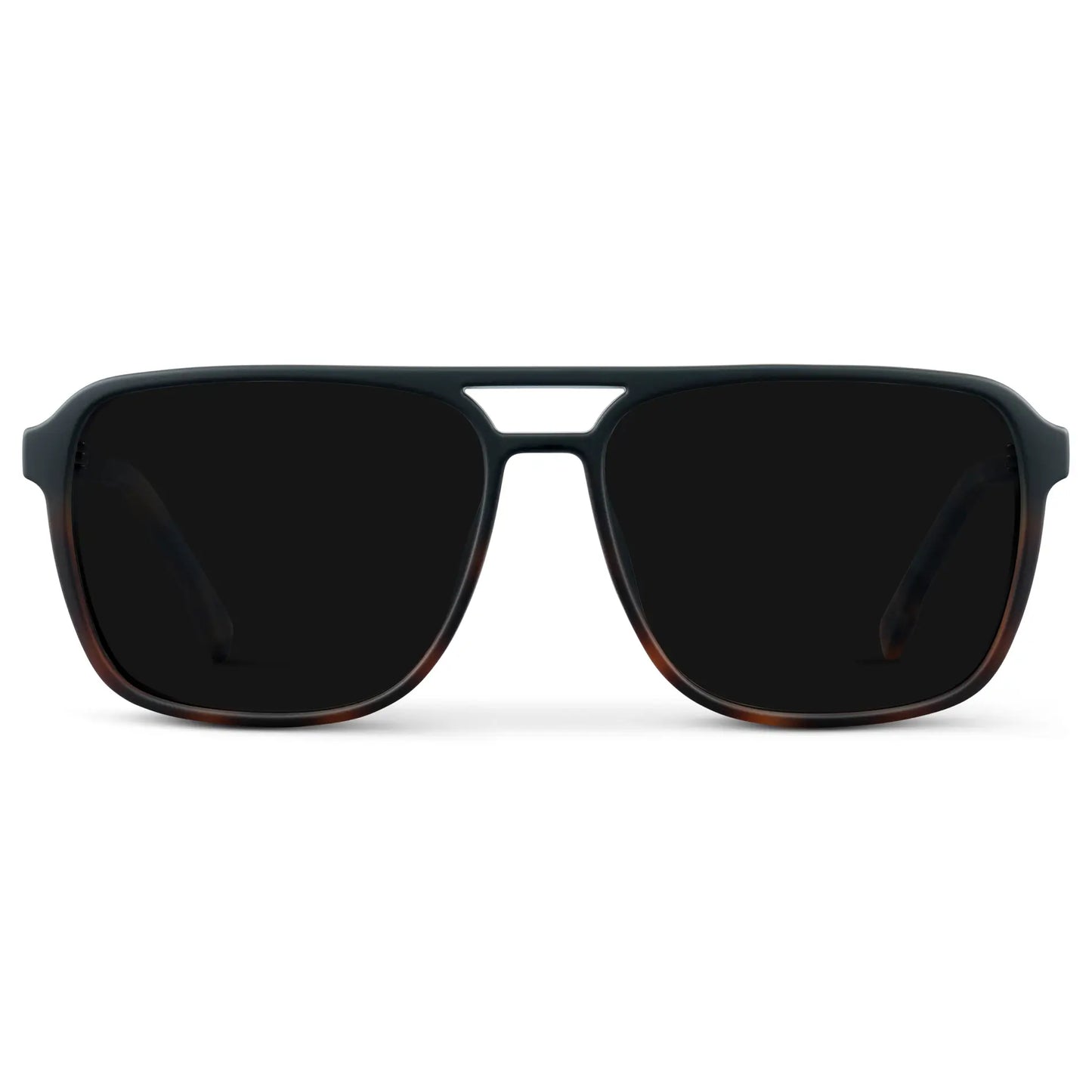 Matte Black Tortoise / Triple Black Lens || Matte Black Tortoise Square Aviator Sunglasses with Black Polarized Lenses on a white background