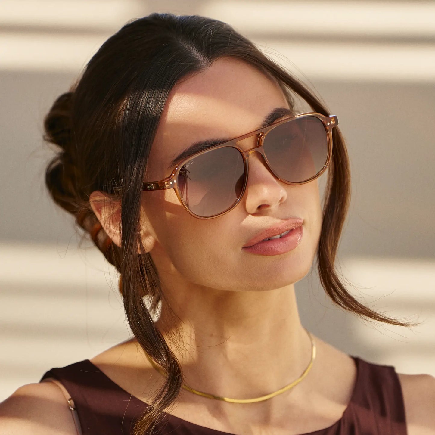 Crystal Copper / Brown Gradient Lens || Women's Square Frame Sunglasses in Crystal Copper with Brown Gradient Polarized Lenses