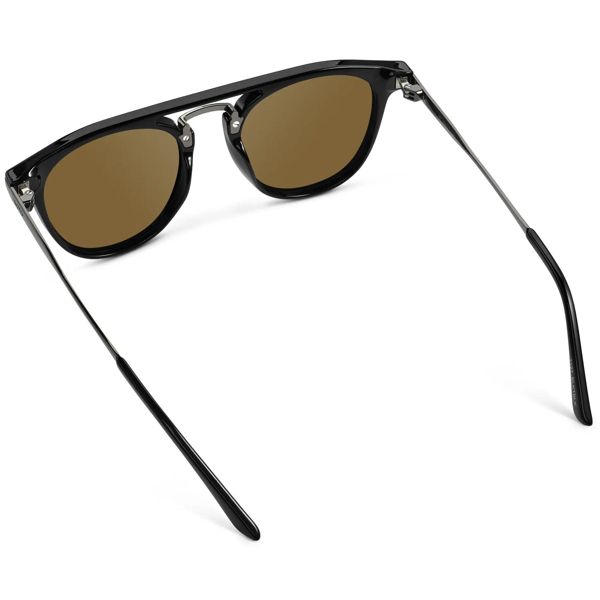Black / Amber || Back view of Men's Round Prescription Sunglasses with Black Frame and Amber Lenses on a white background