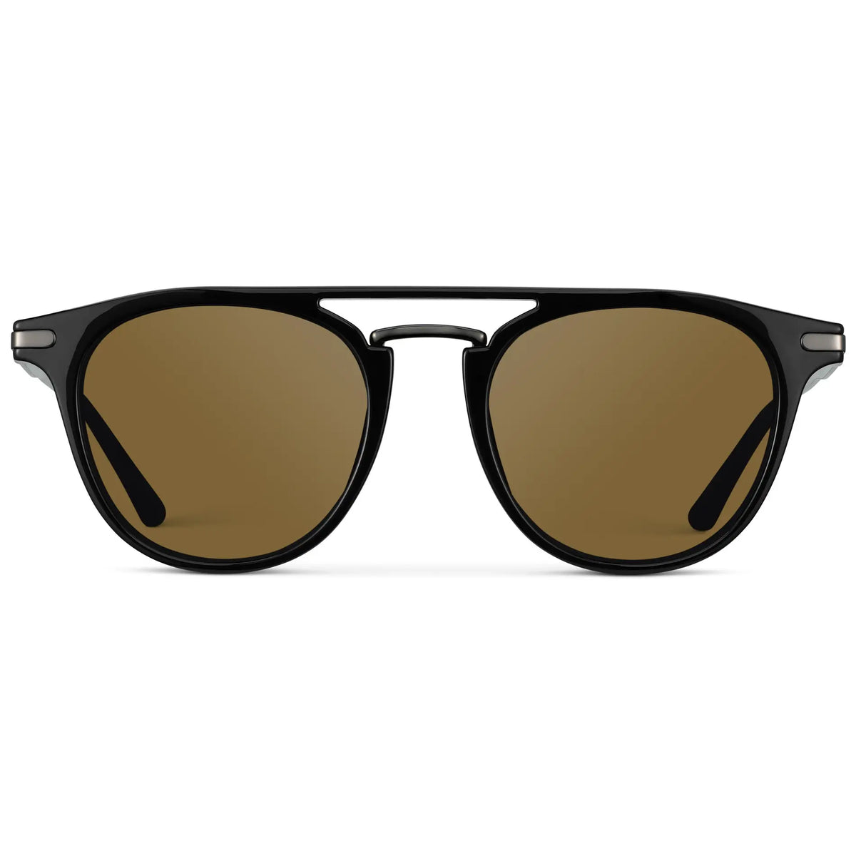Black / Amber || Men's Round Prescription Sunglasses with Black Frame and Amber Lenses on a white background
