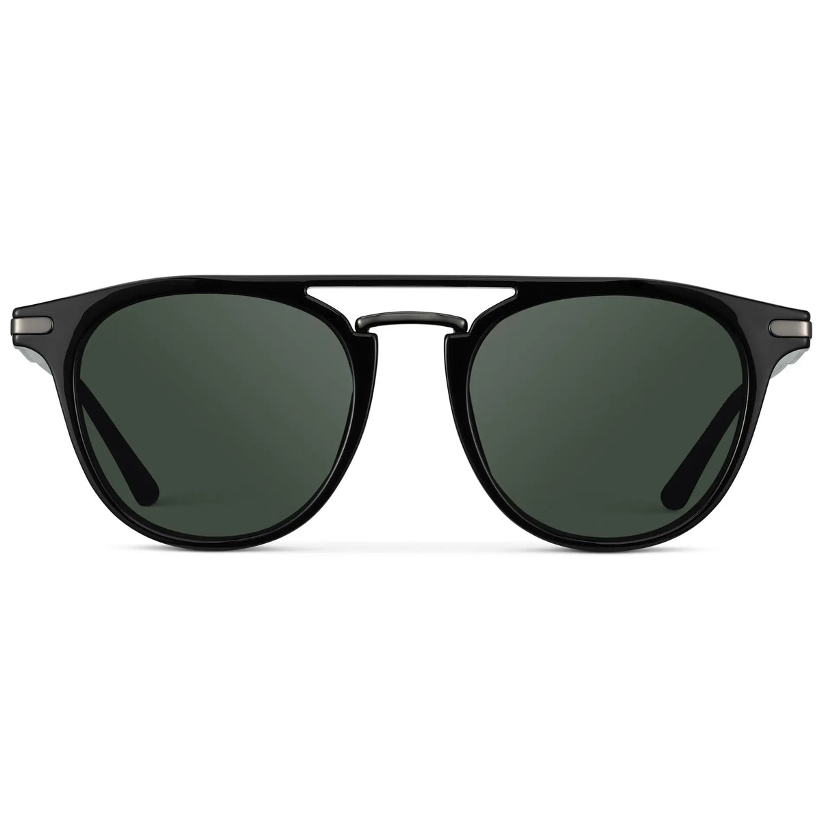 Black / G15 || Men's Round Prescription Sunglasses with Black Frame and Green Lenses on a white background