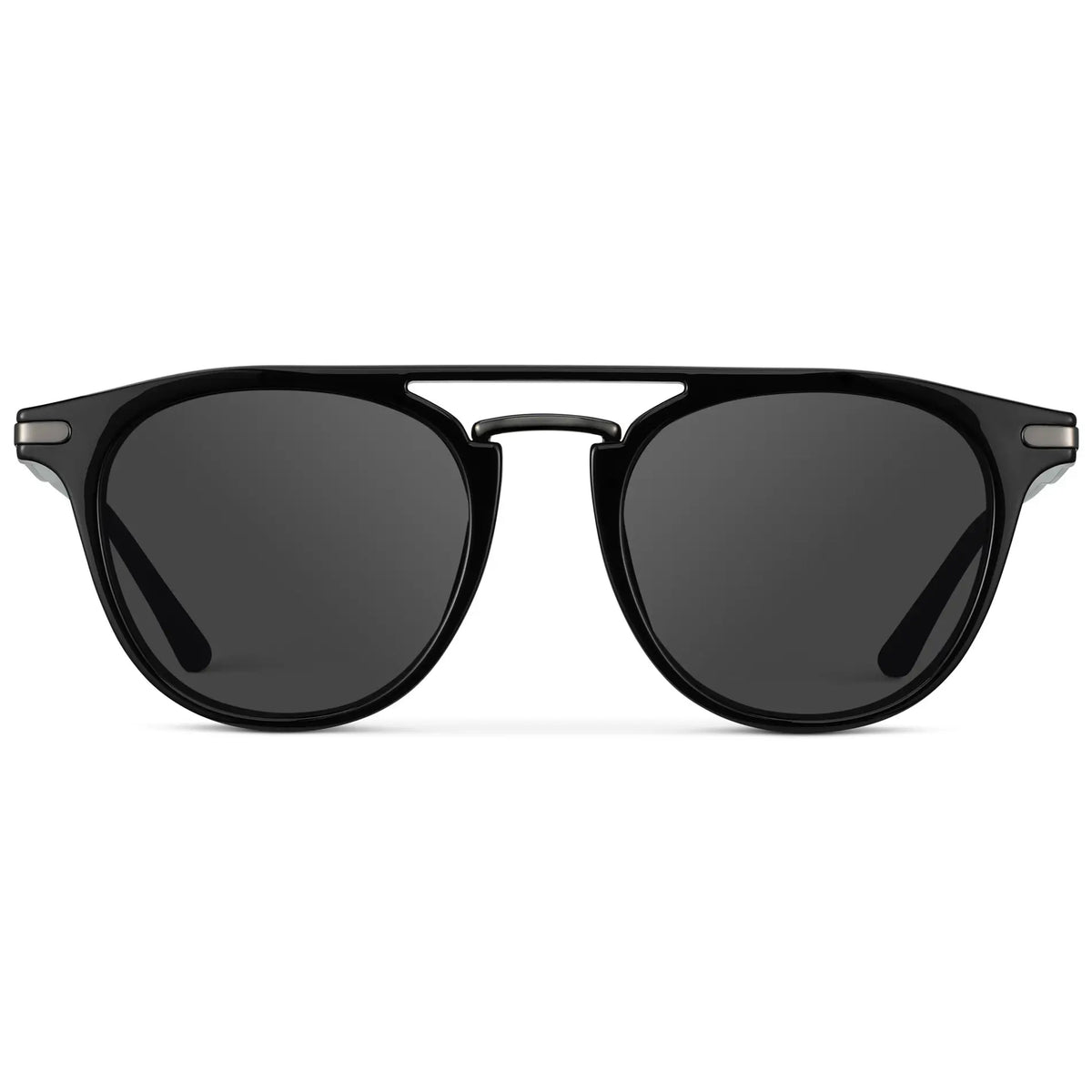 Black / Grey || Men's Round Prescription Sunglasses with Black Frame and Grey Lenses on a white background