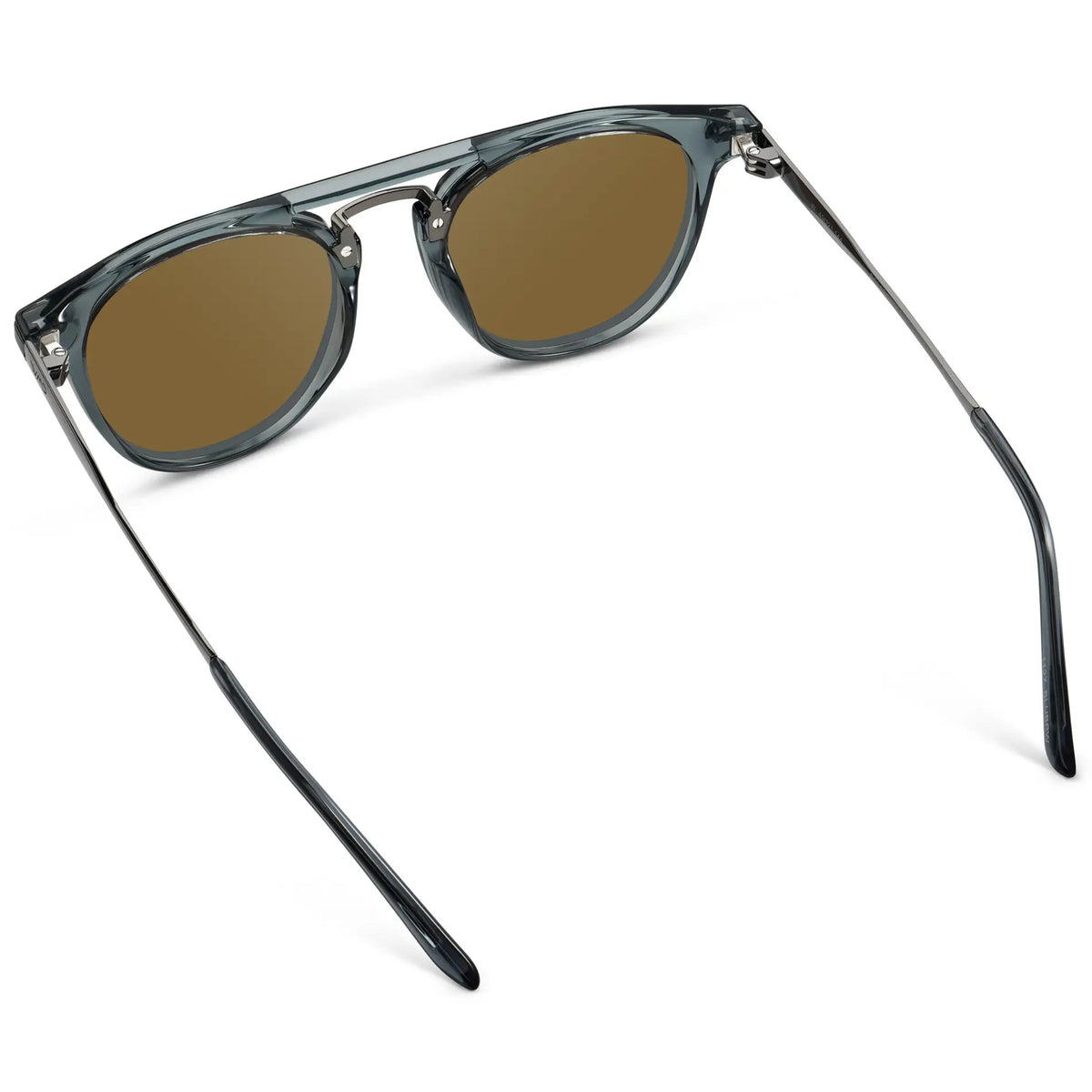 Stone Blue / Amber || Back view of Men's Round Prescription Sunglasses with Stone Blue Frame and Amber Lenses on a white background