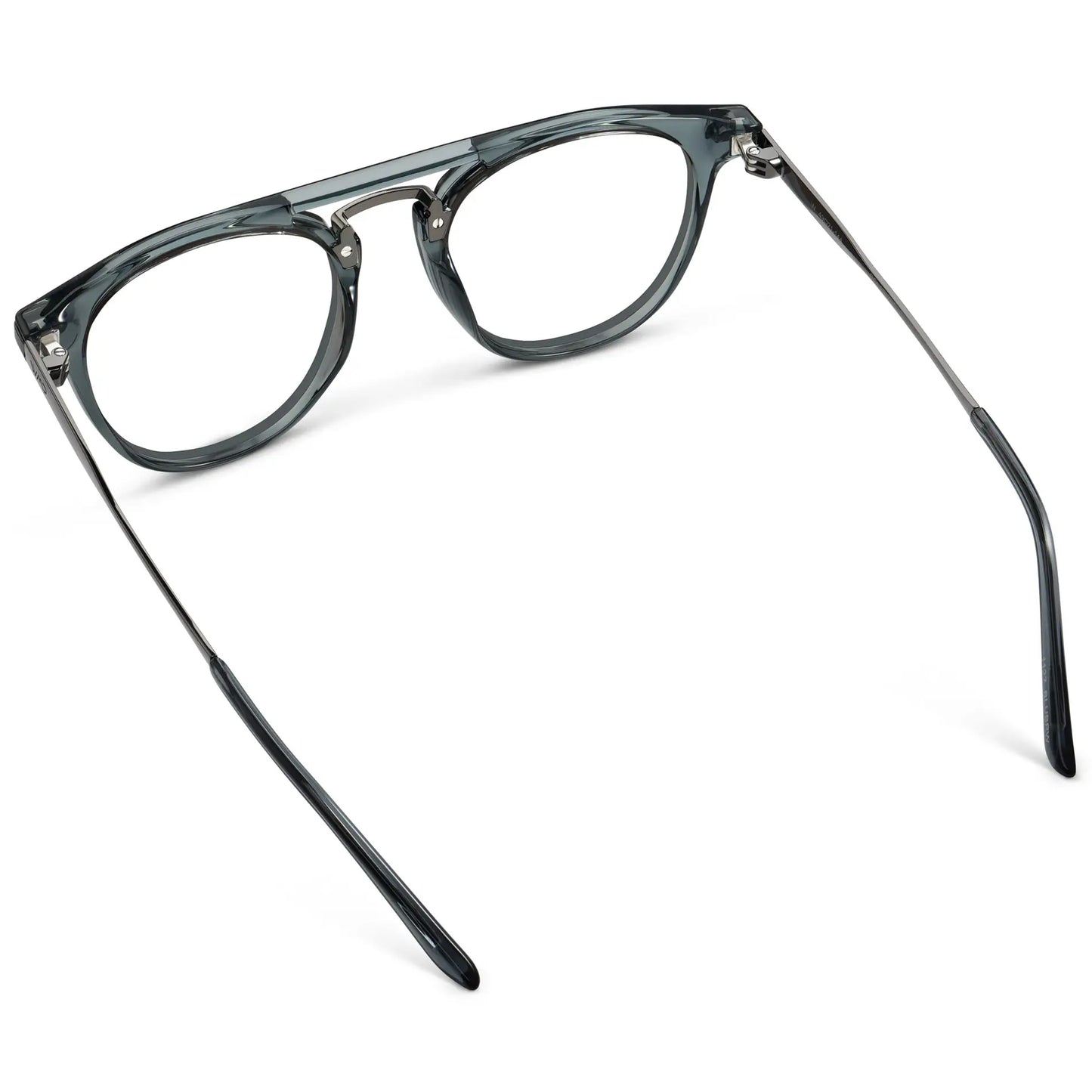 Stone Blue || Back view of Men's Round Prescription Glasses with Stone Blue Frame and Clear Lenses on a white background