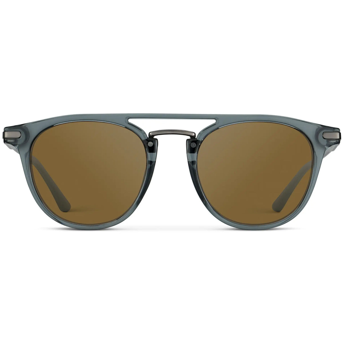 Stone Blue / Amber || Men's Round Prescription Sunglasses with Stone Blue Frame and Amber Lenses on a white background