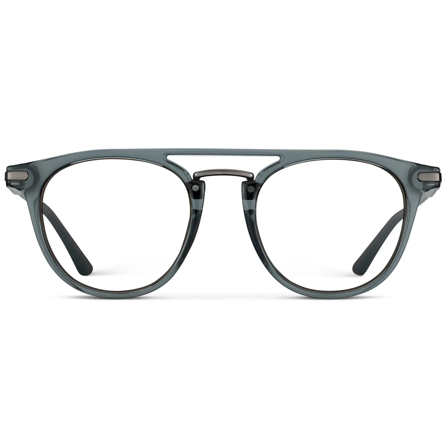 Stone Blue || Men's Round Prescription Glasses with Stone Blue Frame and Clear Lenses on a white background