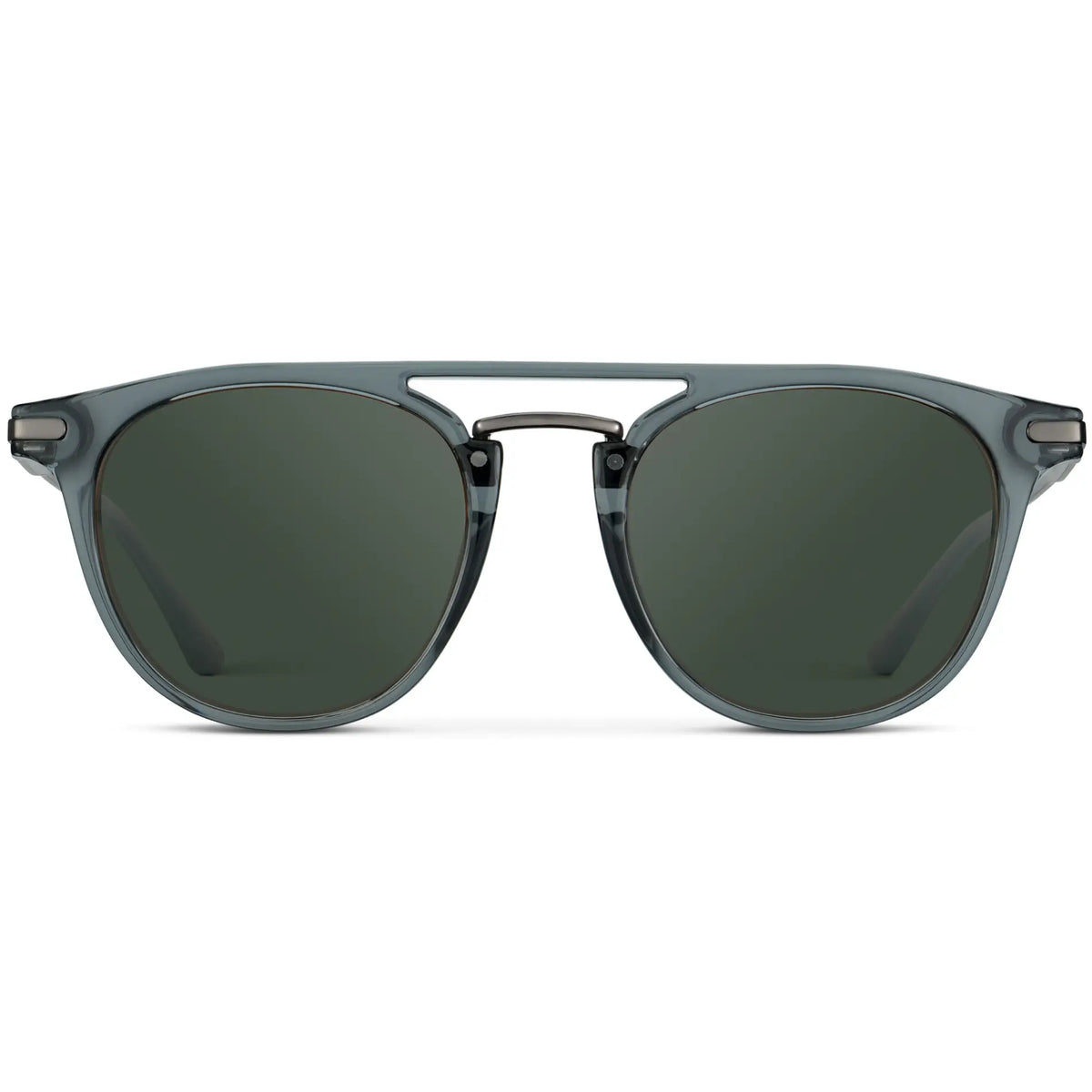 Stone Blue / G15 || Men's Round Prescription Sunglasses with Stone Blue Frame and Green Lenses on a white background
