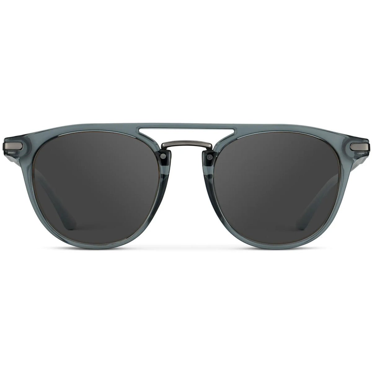 Stone Blue / Grey || Men's Round Prescription Sunglasses with Stone Blue Frame and Grey Lenses on a white background