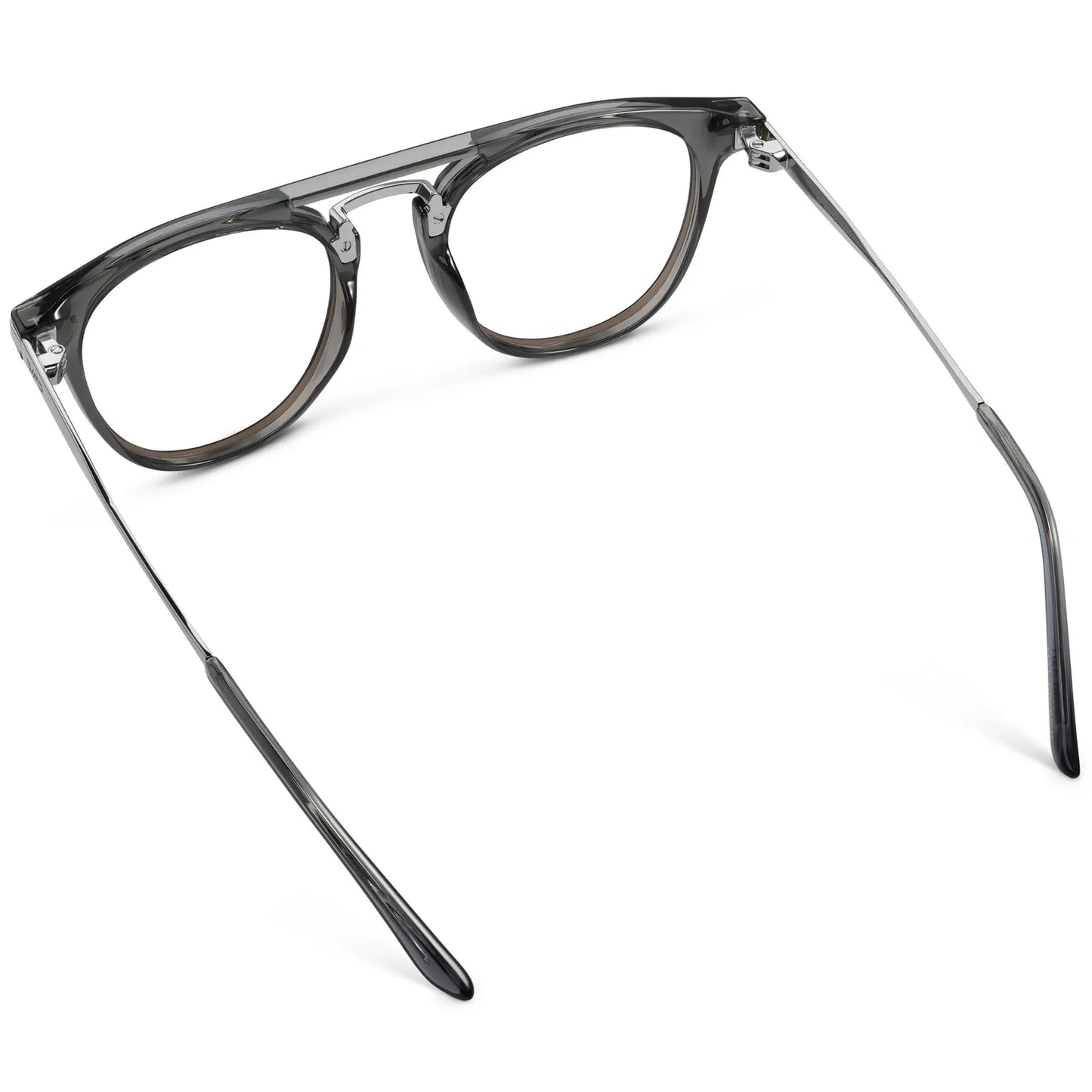 Smoke Grey || Back view of Men's Round Prescription Glasses with Smoke Grey Frame and Clear Lenses on a white background