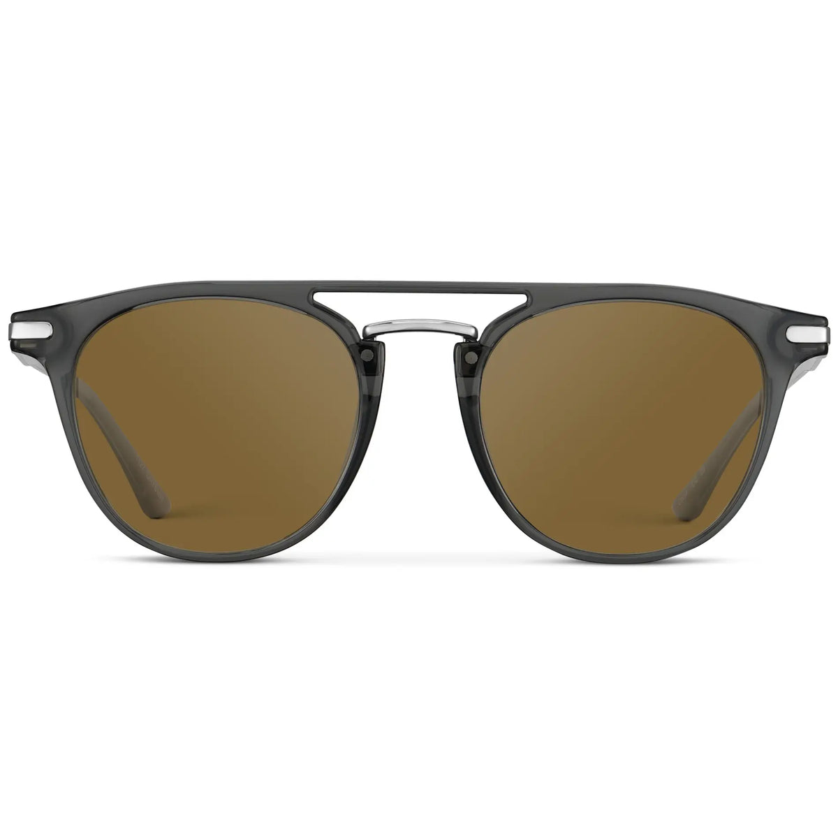 Smoke Grey / Amber || Men's Round Prescription Sunglasses with Smoke Grey Frame and Amber Lenses on a white background