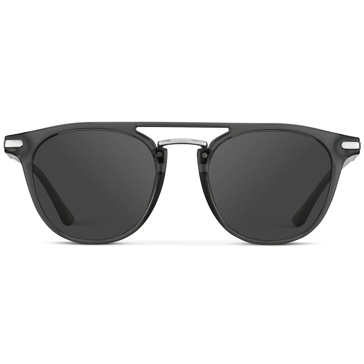 Smoke Grey / Grey || Men's Round Prescription Sunglasses with Smoke Grey Frame and Grey Lenses on a white background