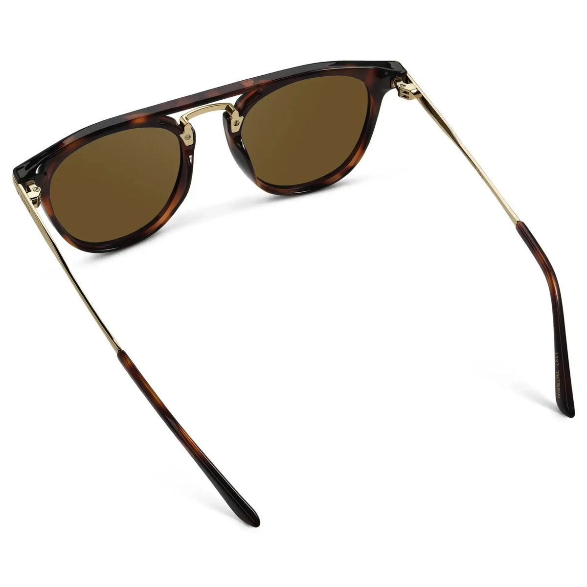 Brown Tortoise / Amber || Back view of Men's Round Prescription Sunglasses with Brown Tortoise Frame and Amber Lenses on a white background