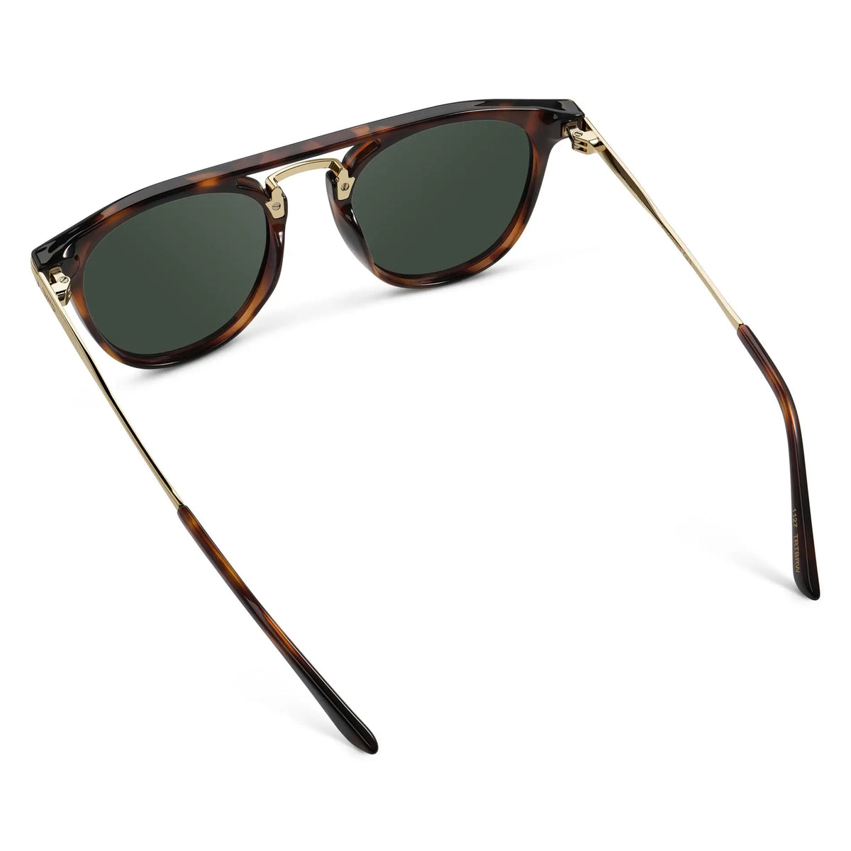 Brown Tortoise / G15 || Back view of Men's Round Prescription Sunglasses with Brown Tortoise Frame and Green Lenses on a white background