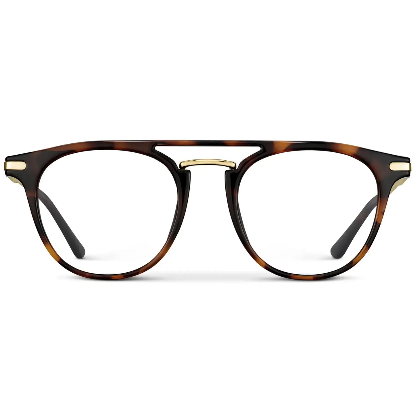 Brown Tortoise || Men's Round Prescription Glasses with Brown Tortoise Frame and Clear Lenses on a white background