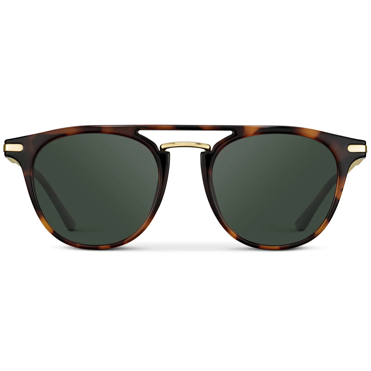 Brown Tortoise / G15 || Men's Round Prescription Sunglasses with Brown Tortoise Frame and Green Lenses on a white background