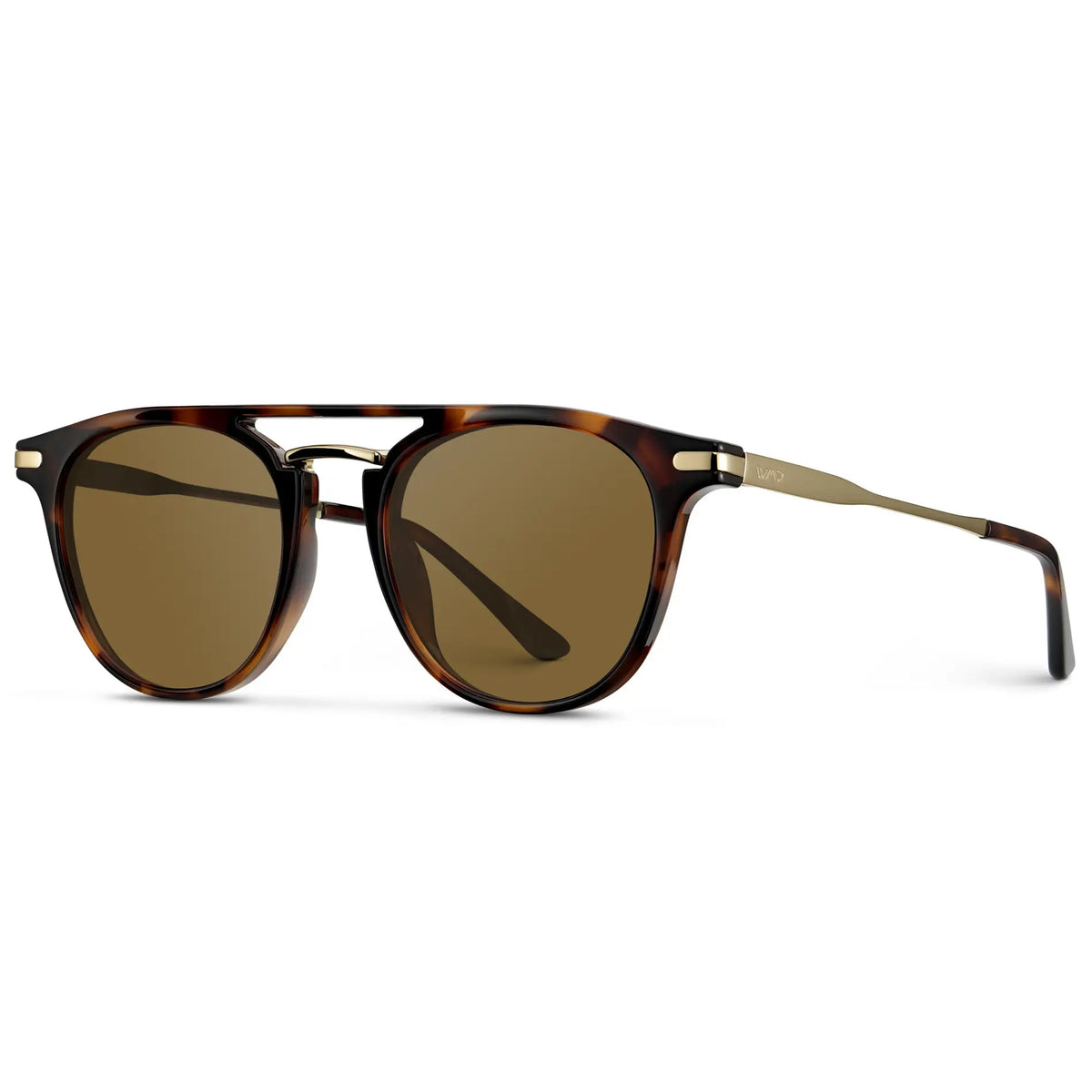 Brown Tortoise / Amber || Side view of Men's Round Prescription Sunglasses with Brown Tortoise Frame and Amber Lenses on a white background