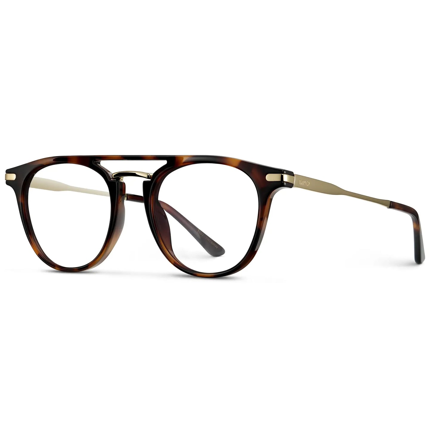 Brown Tortoise || Side view of Men's Round Prescription Glasses with Brown Tortoise Frame and Clear Lenses on a white background
