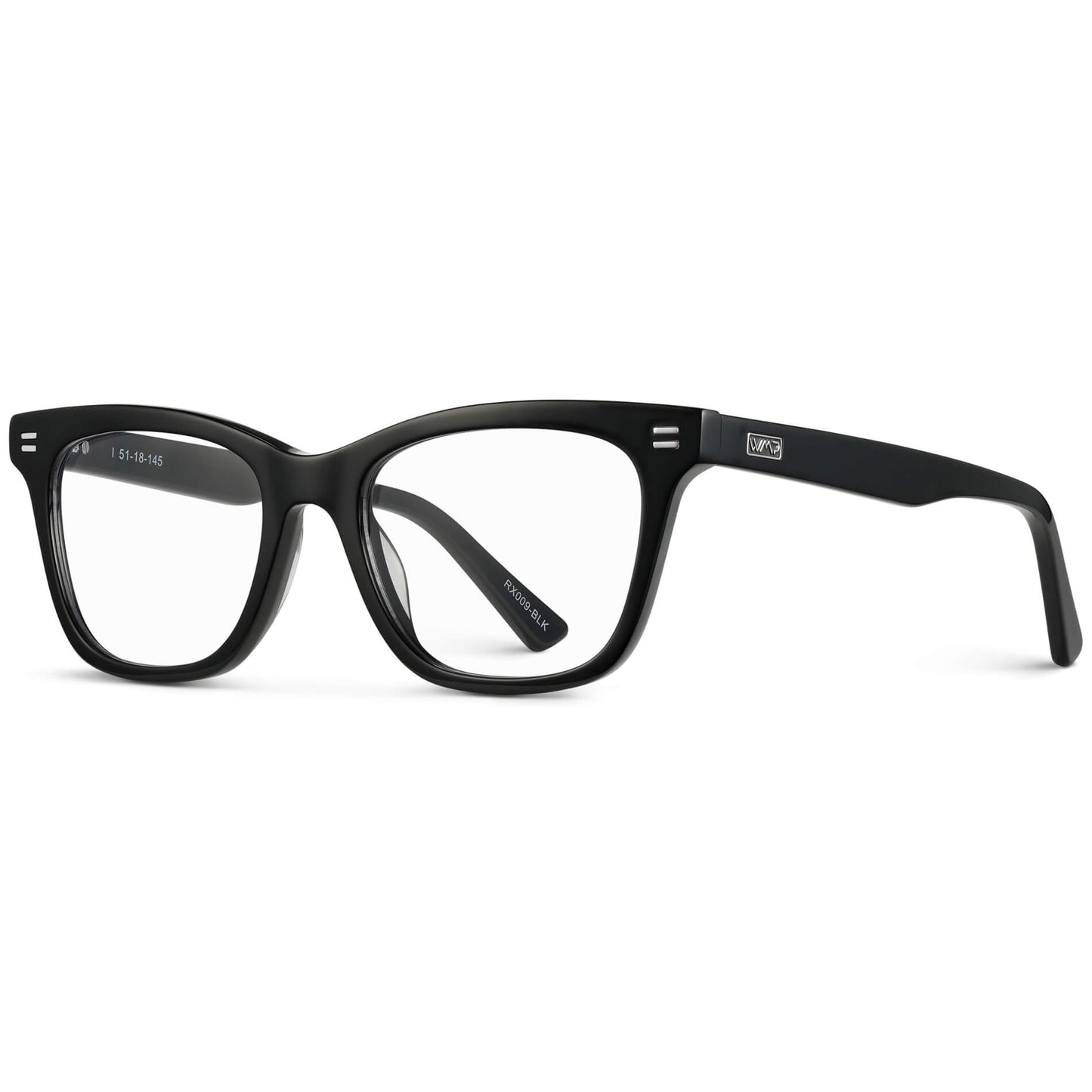 Black || Women's retro cat-eye black acetate frames with clear prescription lens