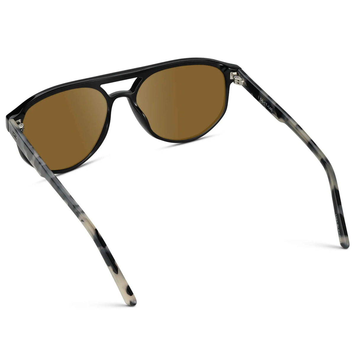 Black Beige Tortoise / Amber || Back view of Men's Modern Aviator Prescription Sunglasses with Black Acetate Frame and Brown Prescription Lens