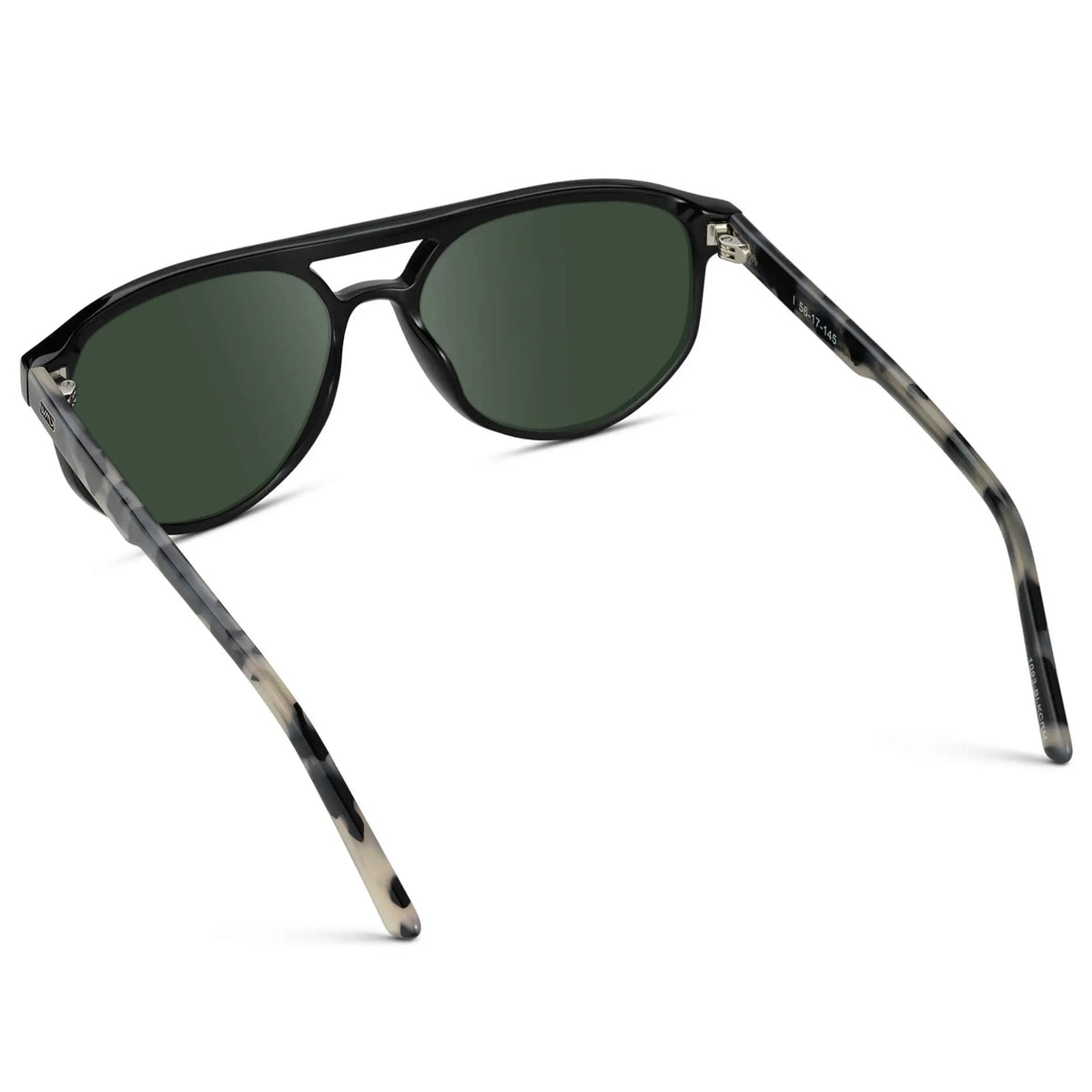 Black Beige Tortoise / G15 || Back view of Men's Modern Aviator Prescription Sunglasses with Black Acetate Frame and Green Prescription Lens