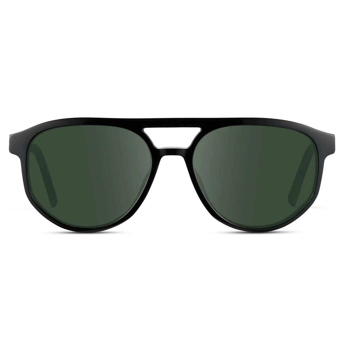 Black Beige Tortoise / G15 || Front view of Men's Modern Aviator Prescription Sunglasses with Black Acetate Frame and Green Prescription Lens