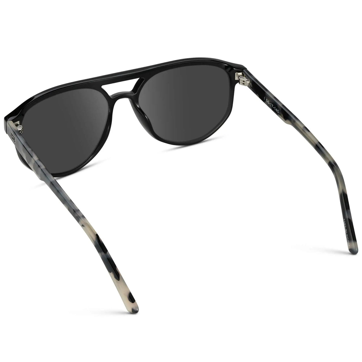 Black Beige Tortoise / Grey || Back view of Men's Modern Aviator Prescription Sunglasses with Black Acetate Frame and Grey Prescription Lens