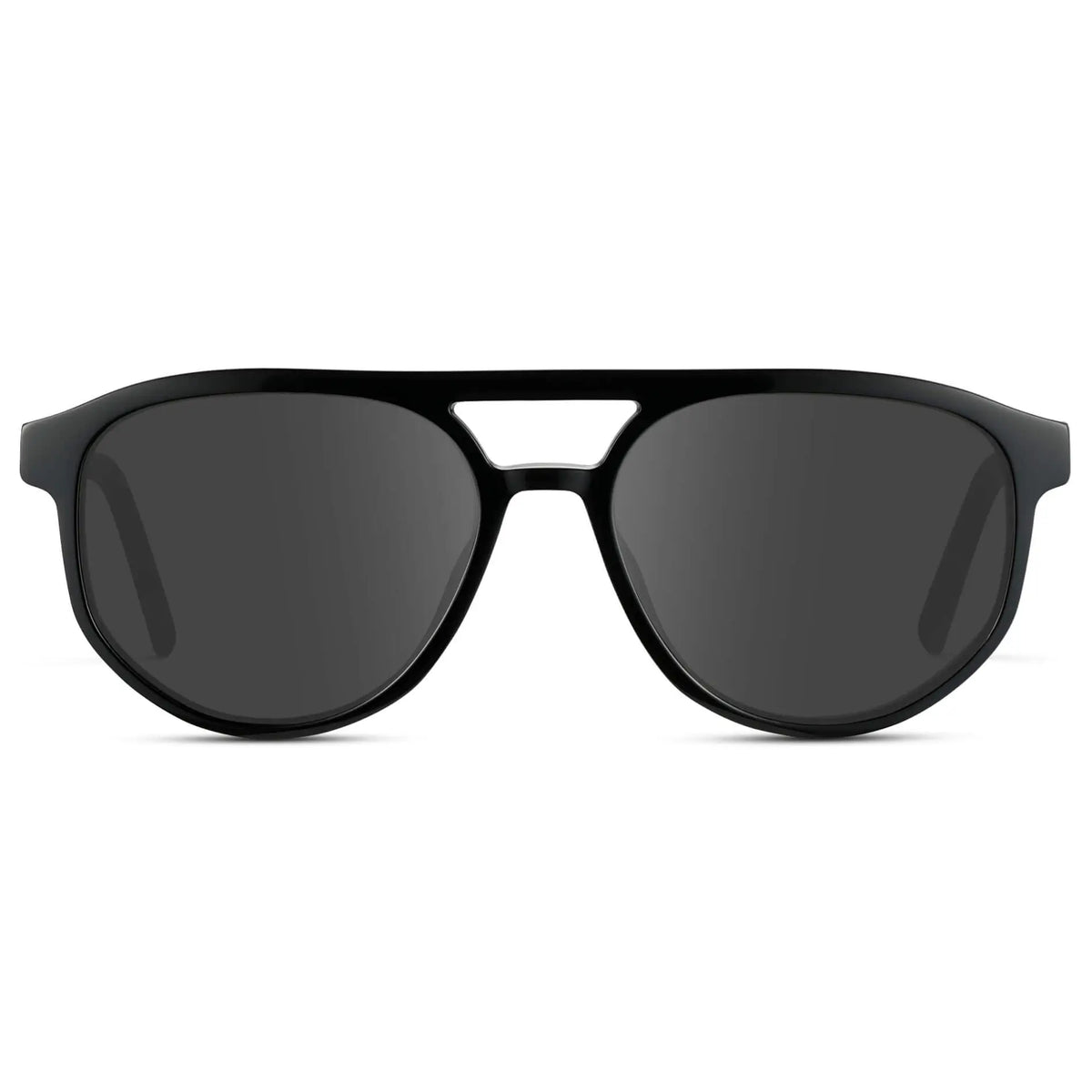 Black Beige Tortoise / Grey || Front view of Men's Modern Aviator Prescription Sunglasses with Black Acetate Frame and Grey Prescription Lens