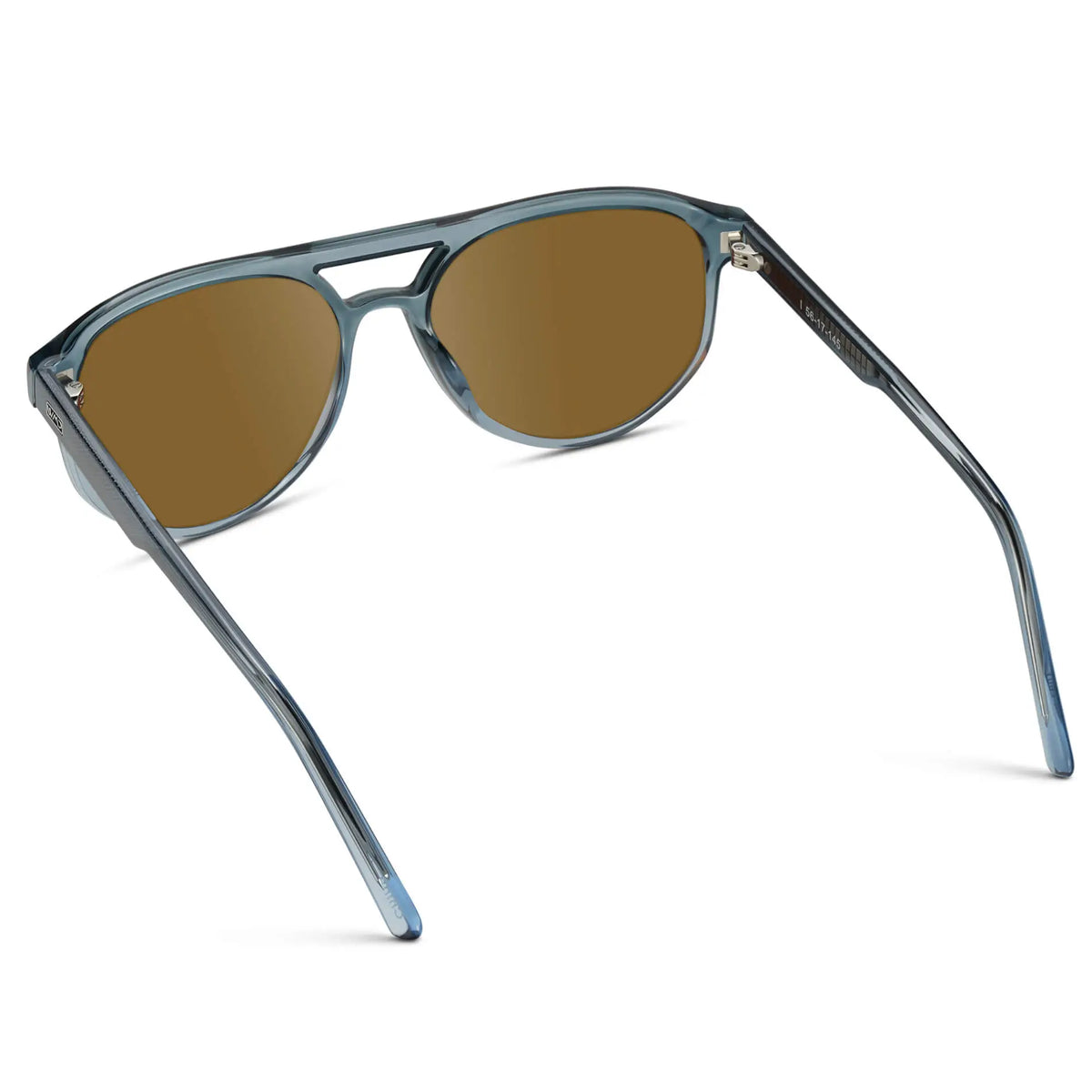 Chambray Blue / Amber || Back view of Men's Modern Aviator Prescription Sunglasses with Blue Acetate Frame and Brown Prescription Lens