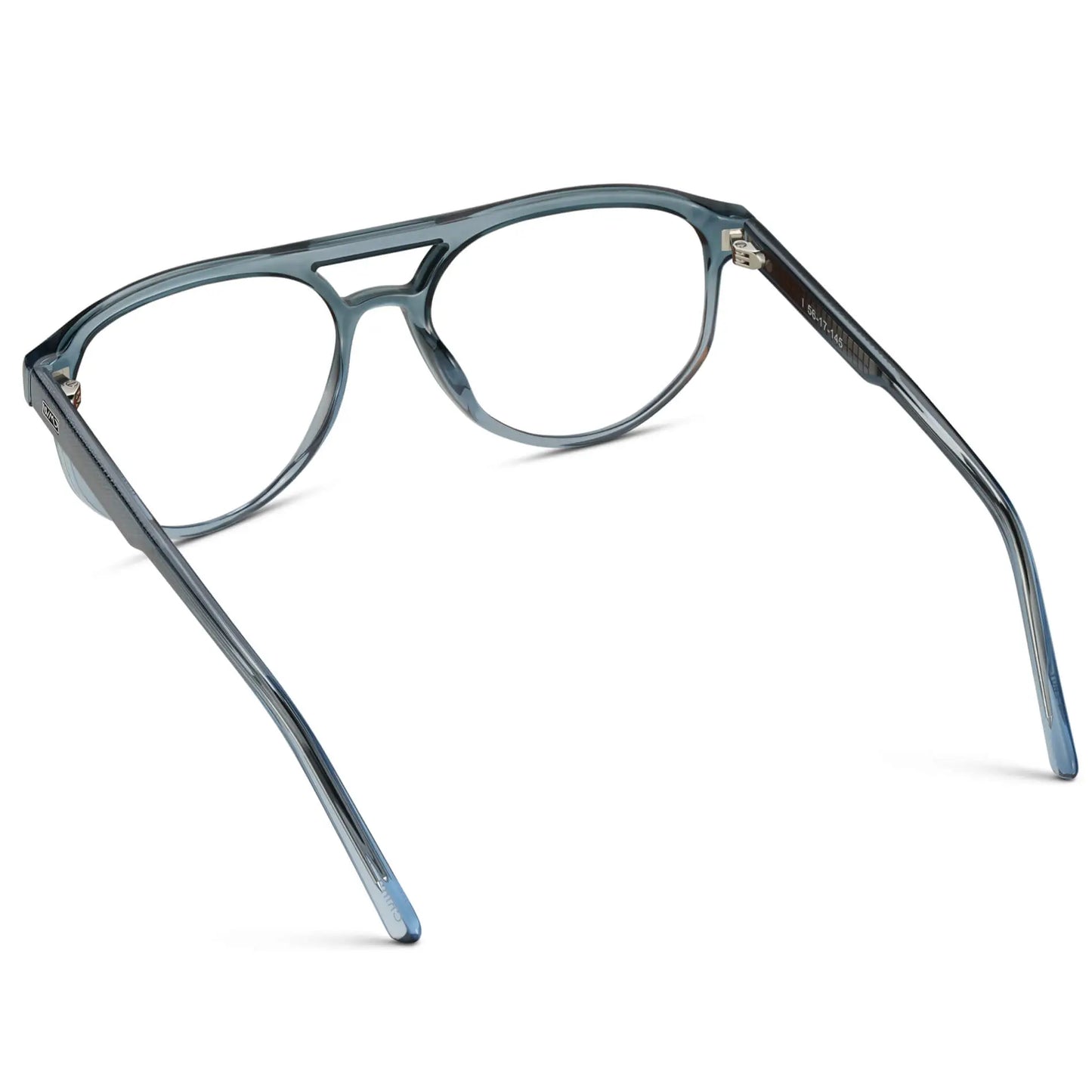 Chambray Blue || Back view of Men's Modern Aviator Prescription Glasses with Blue Acetate Frame and Clear Lens on a white background