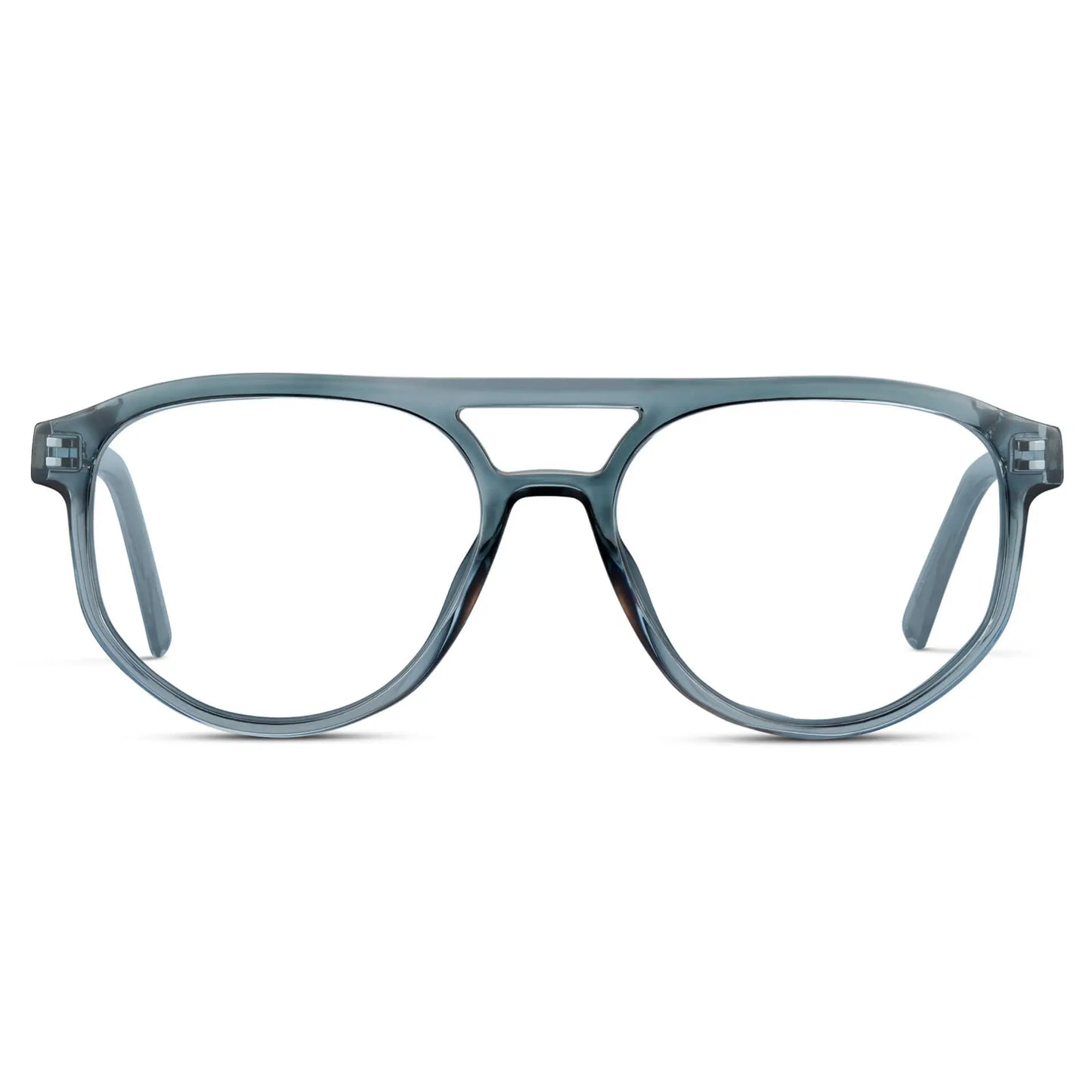 Chambray Blue || Men's Modern Aviator Prescription Glasses with Blue Acetate Frame and Clear Lens on a white background