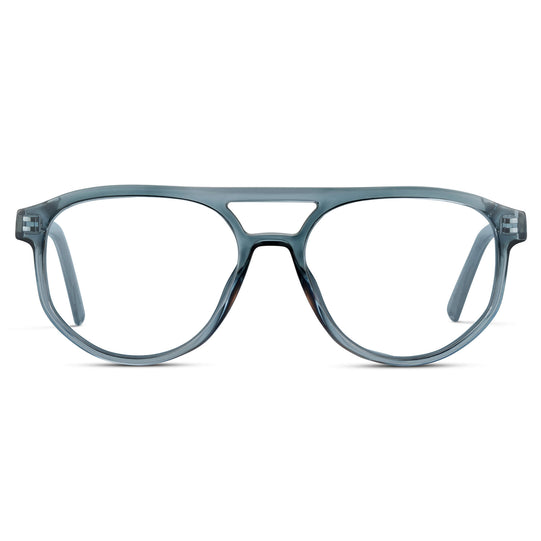 Chambray Blue || Modern Aviator Blue Acetate Frame with Clear Prescription Lens