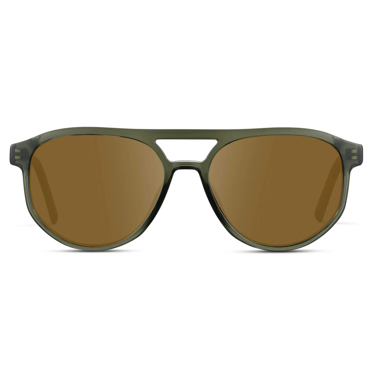 Tortoise Sage / Amber || Front view of Men's Modern Aviator Prescription Sunglasses with Green Acetate Frame and Brown Prescription Lens