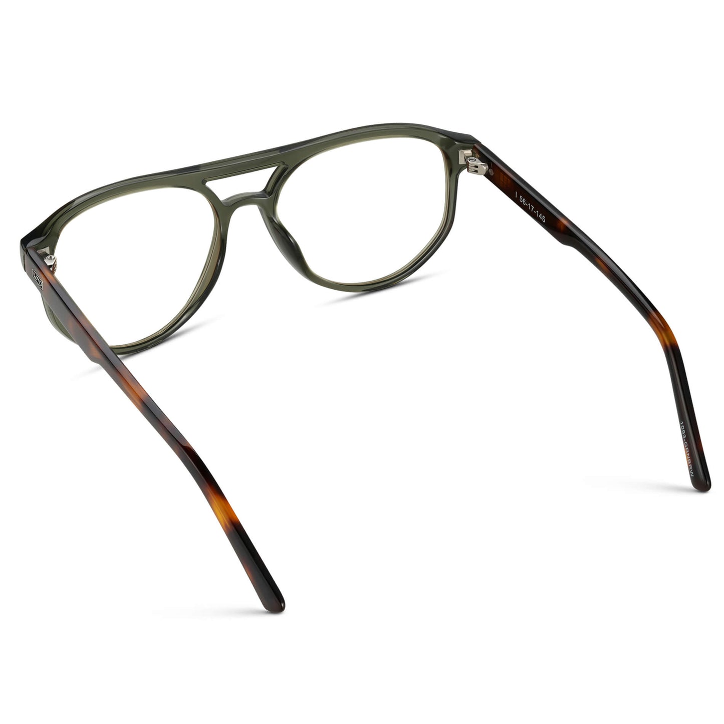 Tortoise Sage || Modern Aviator Green Acetate Frame with Clear Prescription Lens