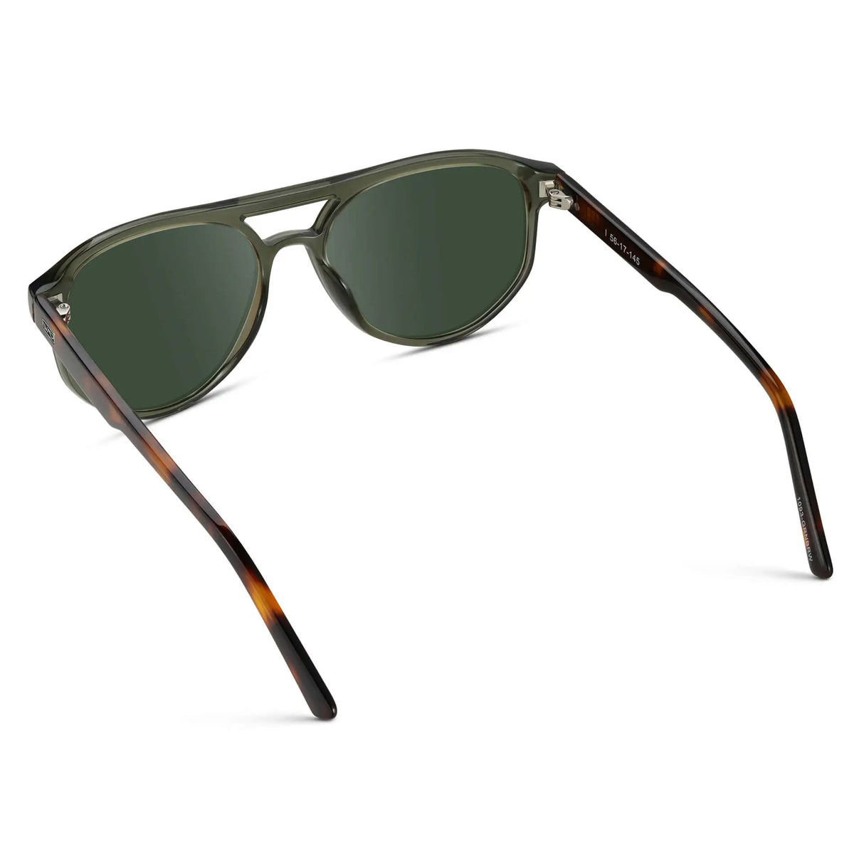 Tortoise Sage / G15 || Back view of Men's Modern Aviator Prescription Sunglasses with Green Acetate Frame and Green Prescription Lens