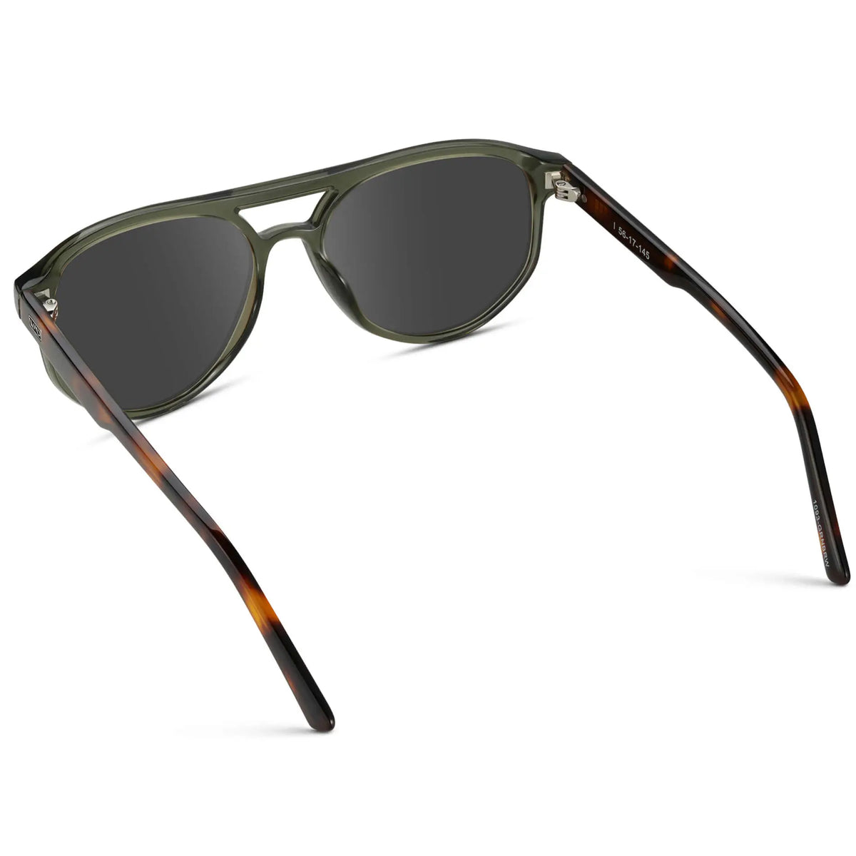 Tortoise Sage / Grey || Back view of Men's Modern Aviator Prescription Sunglasses with Green Acetate Frame and Grey Prescription Lens