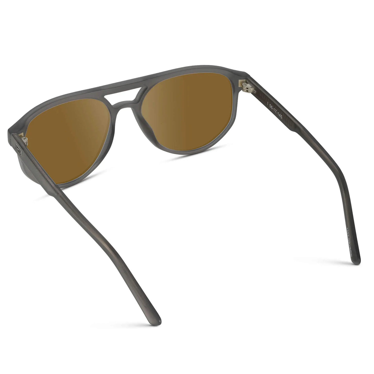 Frosted Graphite / Amber || Back view of Men's Modern Aviator Prescription Sunglasses with Grey Acetate Frame and Brown Prescription Lens