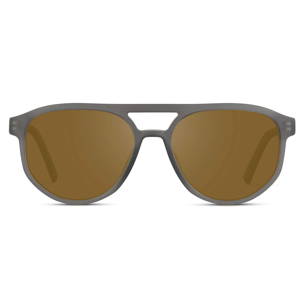 Frosted Graphite / Amber || Front view of Men's Modern Aviator Prescription Sunglasses with Grey Acetate Frame and Brown Prescription Lens