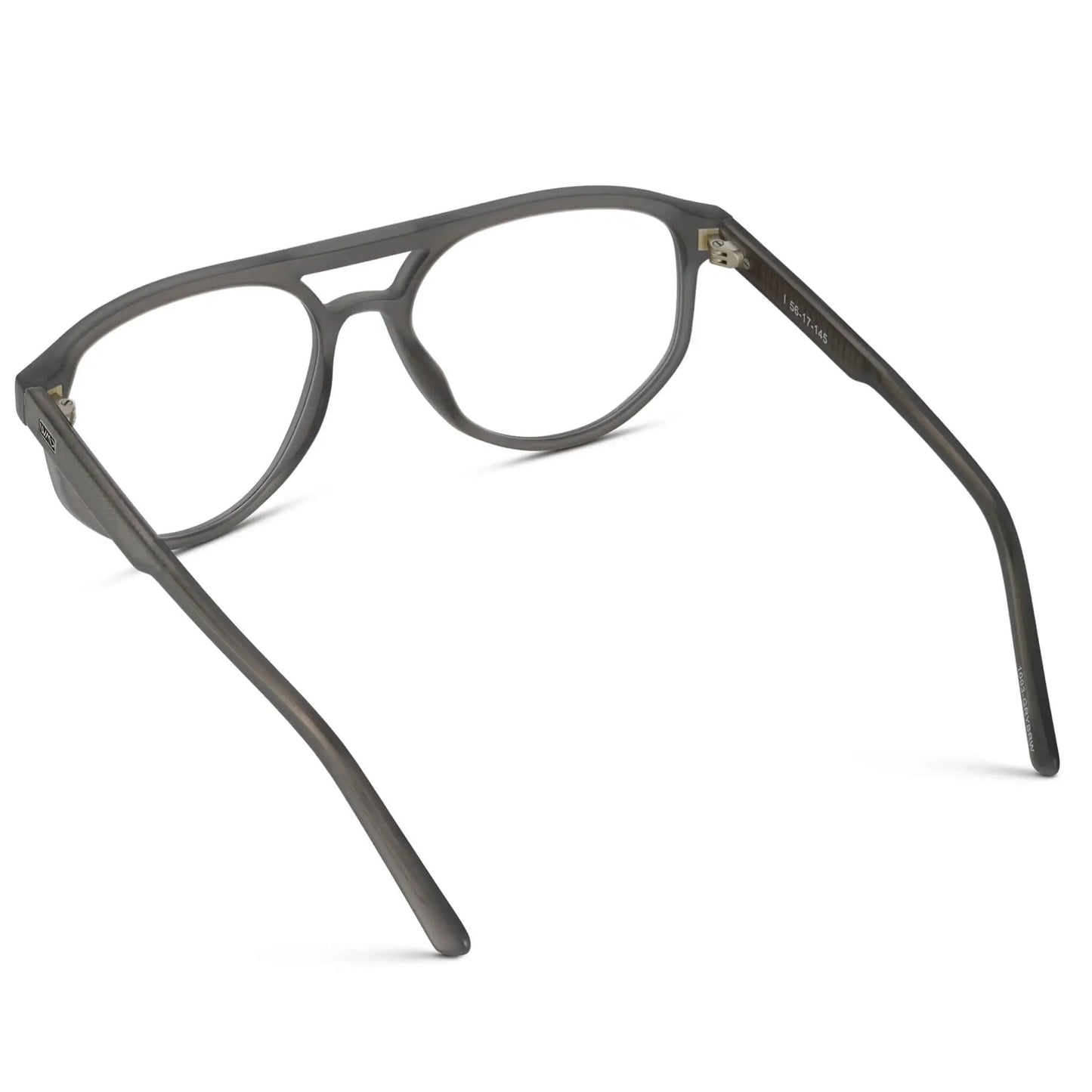 Frosted Graphite || Back view of Men's Modern Aviator Prescription Glasses with Frosted Graphite Acetate Frame and Clear Lens on a white background