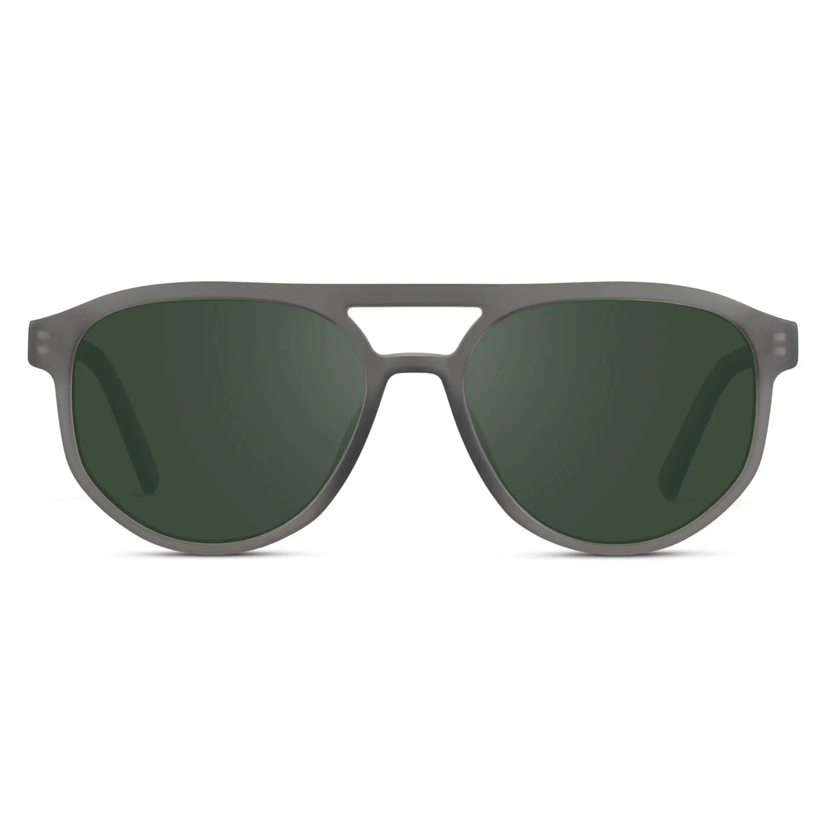 Frosted Graphite / G15 || Front view of Men's Modern Aviator Prescription Sunglasses with Grey Acetate Frame and Green Prescription Lens