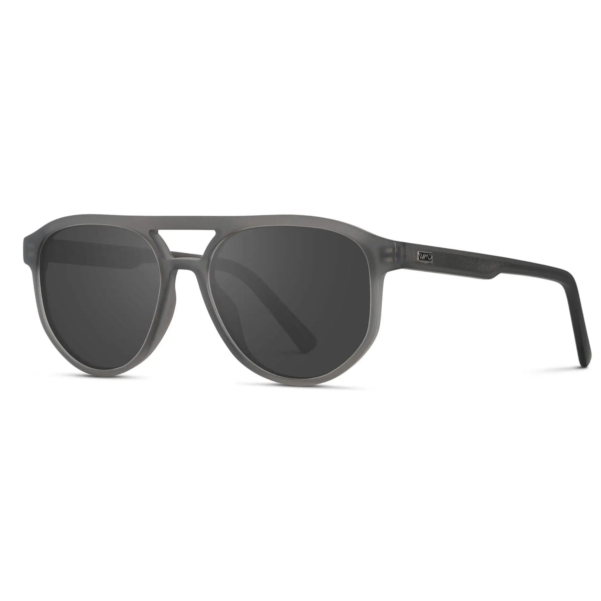 Frosted Graphite / Grey || Side view of Men's Modern Aviator Prescription Sunglasses with Grey Acetate Frame and Grey Prescription Lens