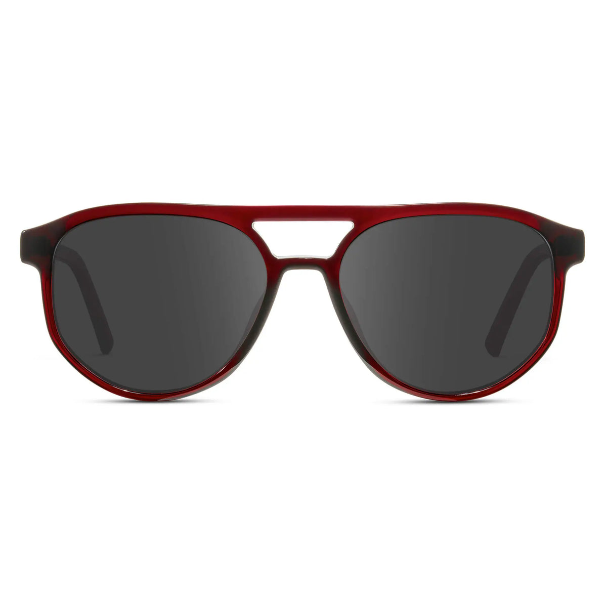 Red Garnet / Grey || Front view of Men's Modern Aviator Prescription Sunglasses with Red Acetate Frame and Grey Prescription Lens