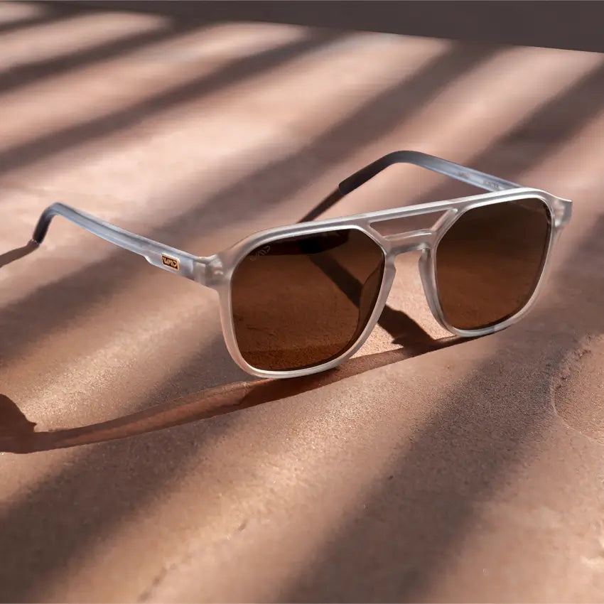 Moonrock Grey / Brown Lens || Modern Square Double Bridge Aviator Sunglasses with Brown Polarized Lenses