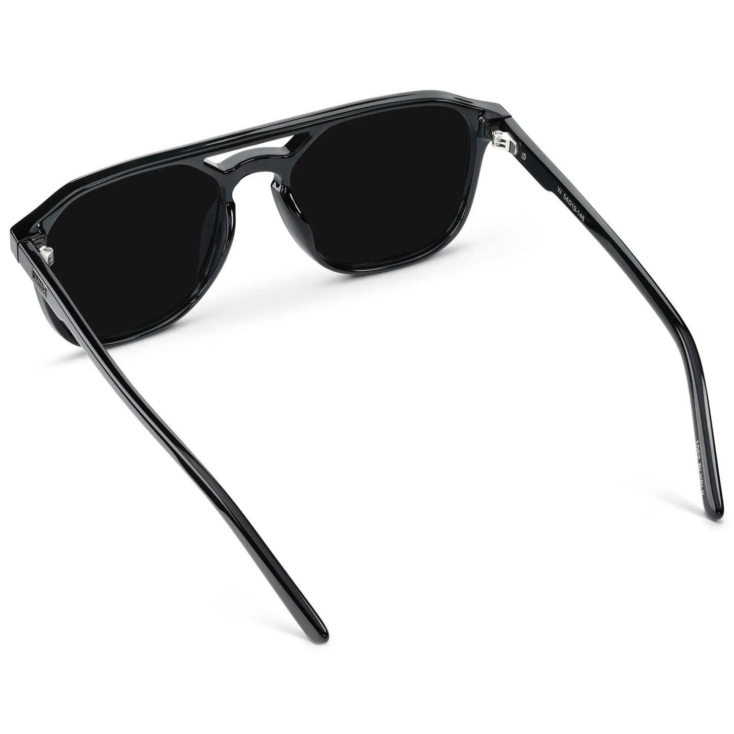 Black / Triple Black Lens || Modern Square Double Bridge Aviator Sunglasses with Black Acetate Frame and Triple Black Polarized Lenses