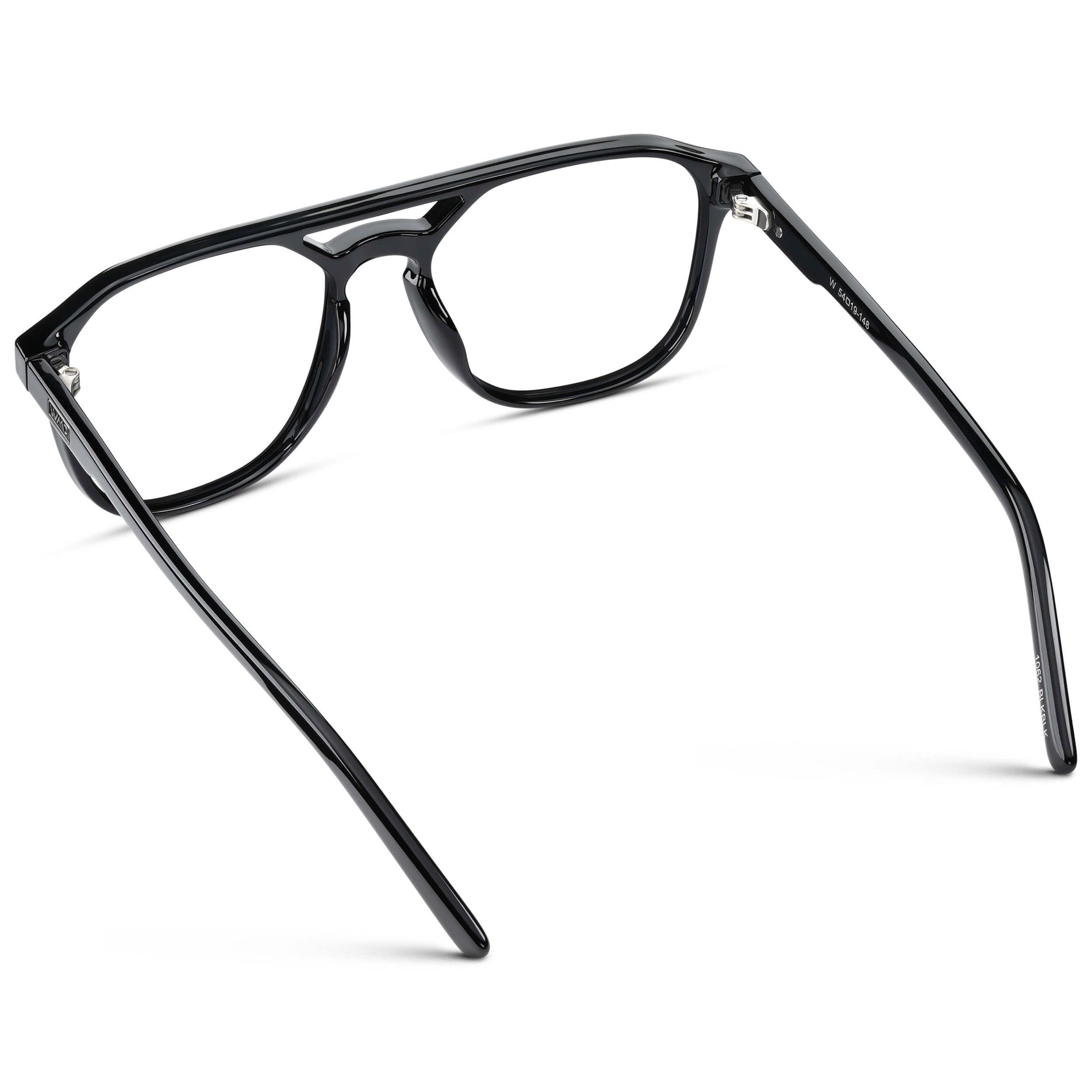 Black || Double Bridge Geometric Square Prescription Eyeglasses with Black Acetate Frame and Clear Lenses