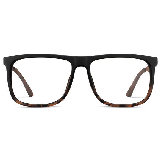 Matte Black Tortoise || Men's Matte Black Tortoise Frame Square Eyeglasses with Clear Prescription Lens