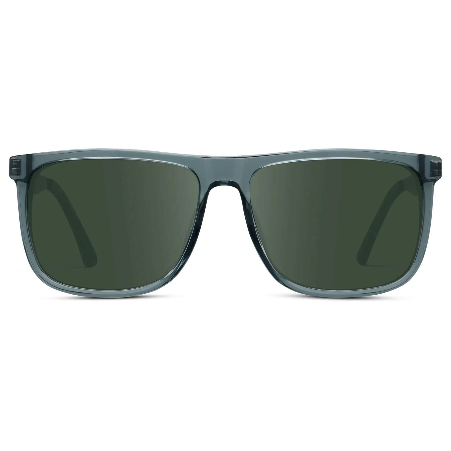 Stone Blue / G15 || Men's Prescription Sunglasses with Stone Blue Acetate and Stainless Steel Frame and Green Prescription Lens on a white background