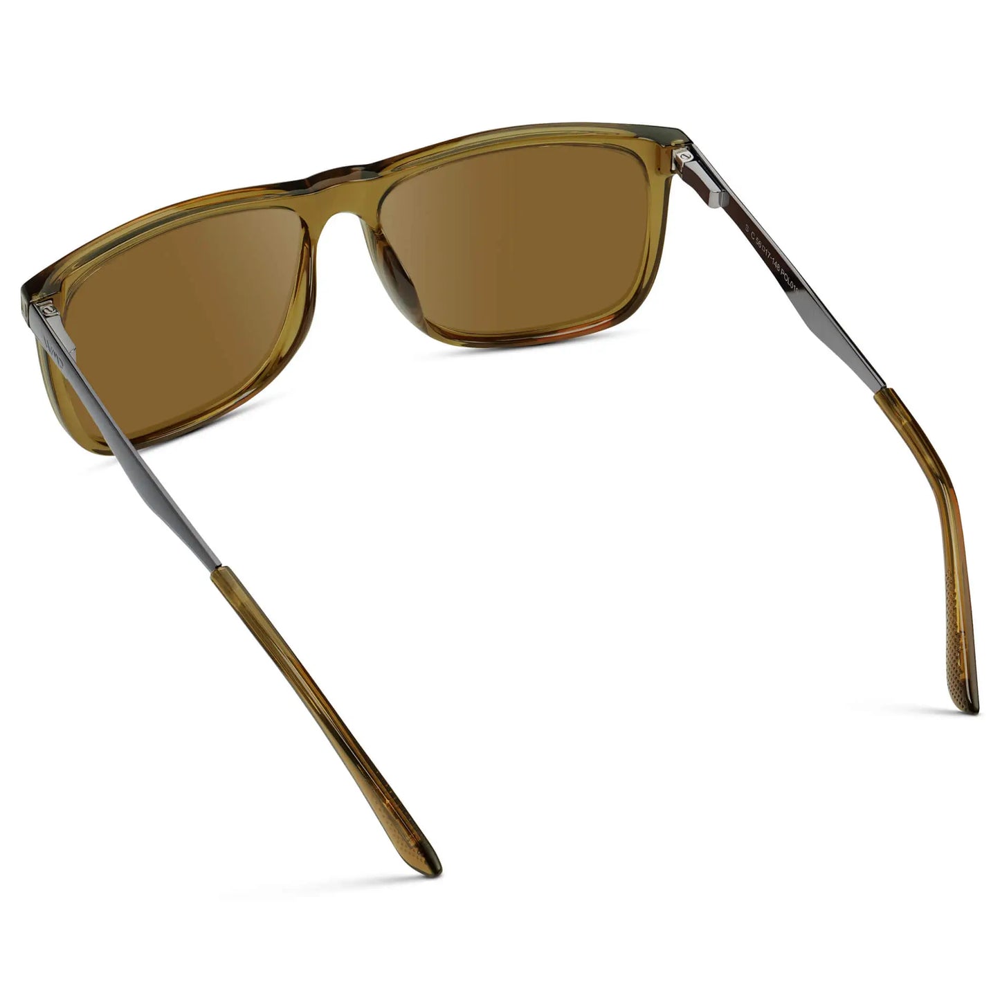 Crystal Verde / Amber || Back view of Men's Prescription Sunglasses with Crystal Verde Acetate and Stainless Steel Frame and Amber Prescription Lens on a white background